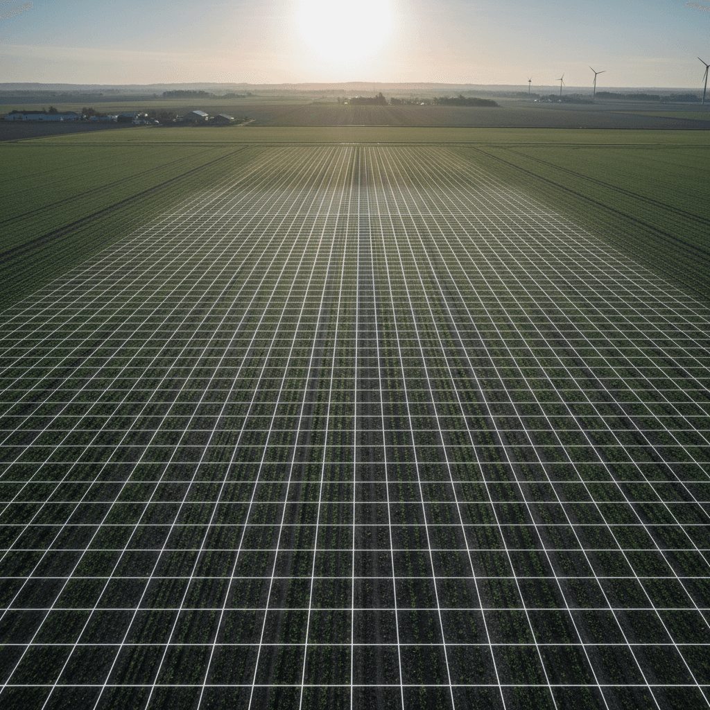 Aerial view of agricultural field with subtle grid overlay