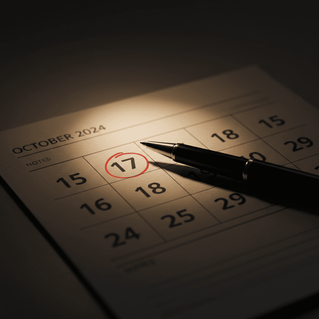Calendar page with a circled date and a pen resting diagonally