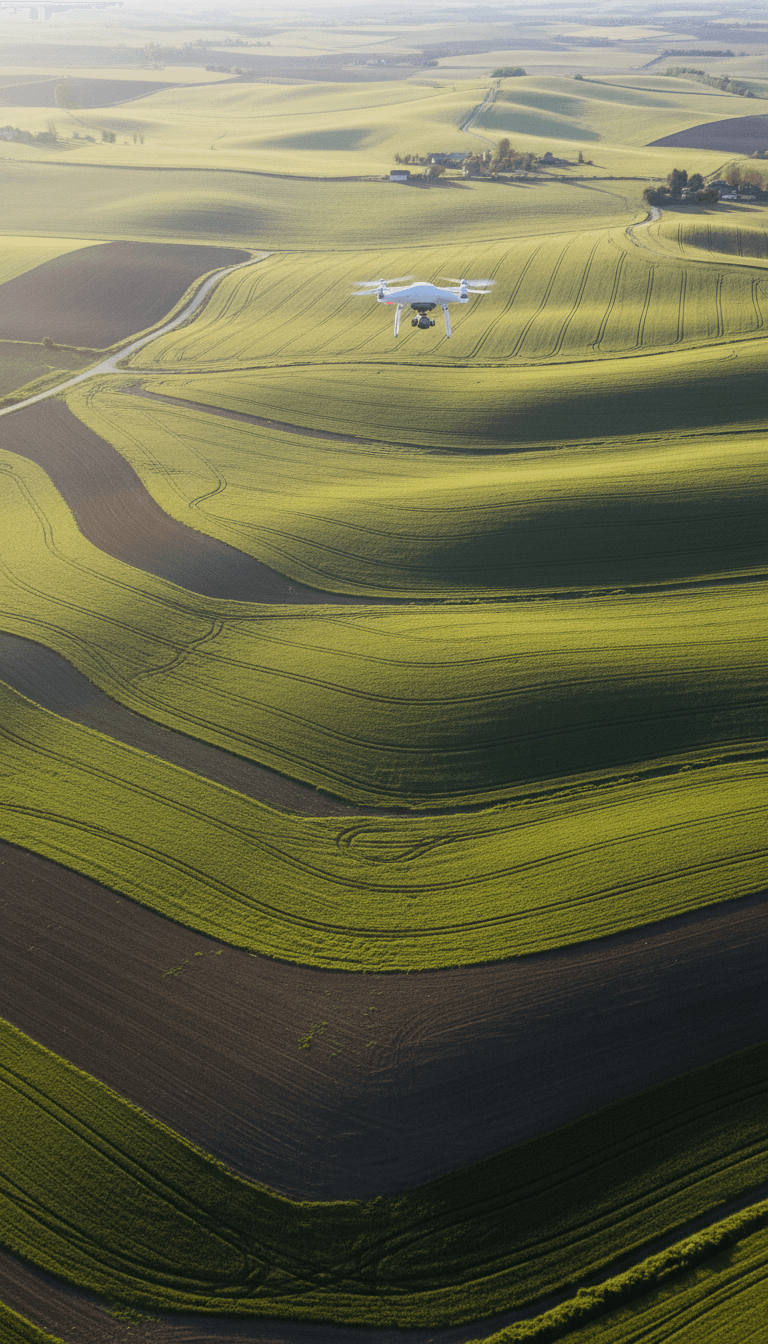 DJI Mavic 3 multispectral drone capturing agricultural field data over green crop area
